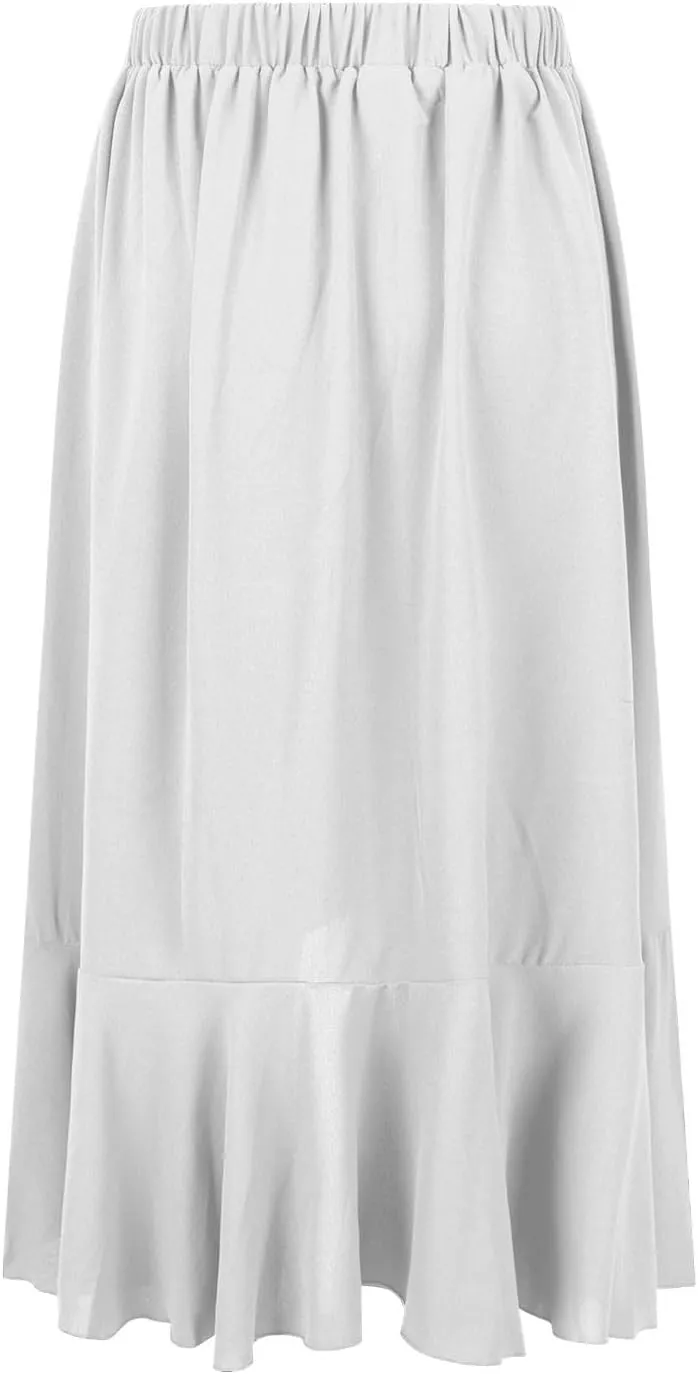 Oplxuo High Waist Wrap Skirt with Slit Flowy Skirts for Women Trendy Summer Ruffle High Low Maxi Skirt