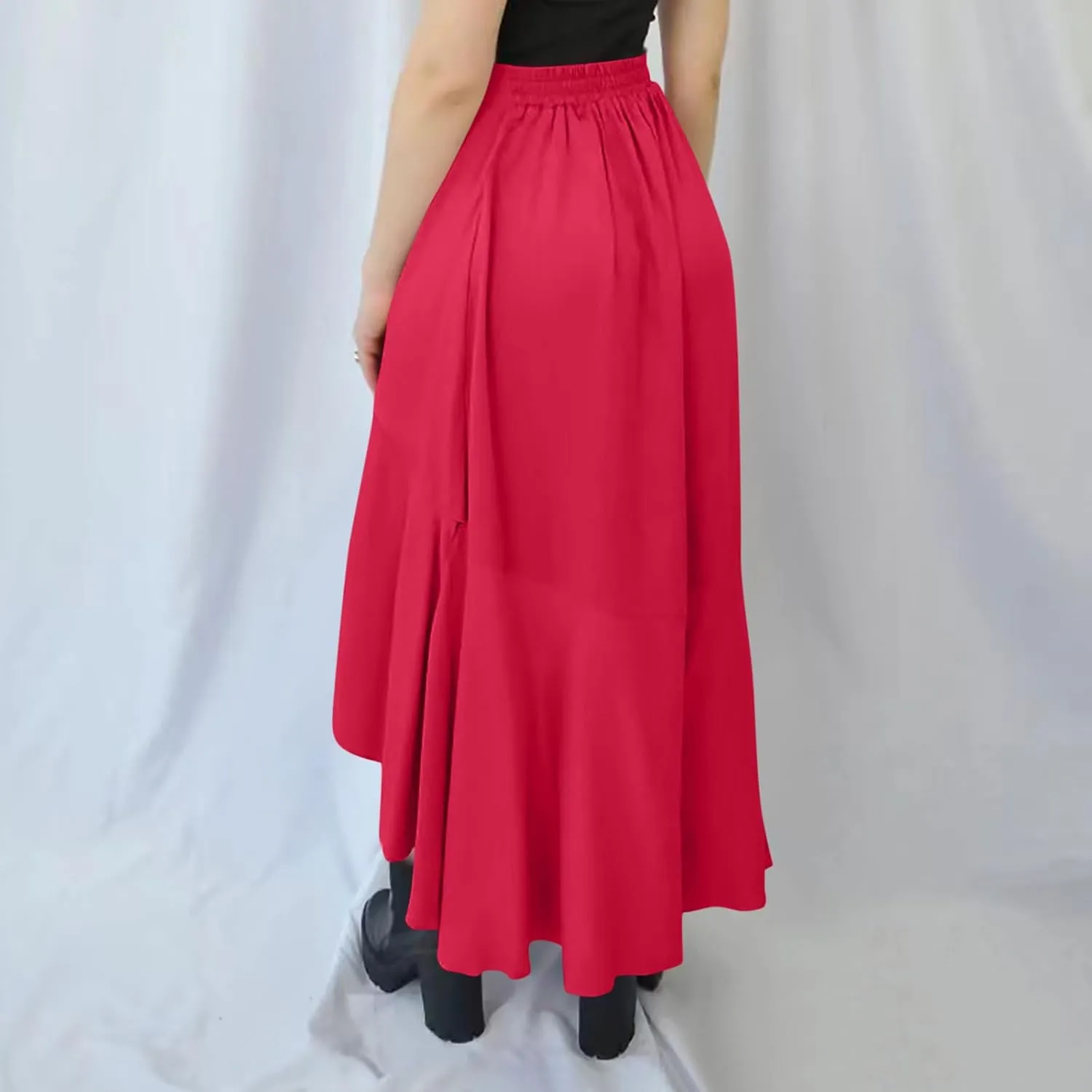 Oplxuo High Waist Wrap Skirt with Slit Flowy Skirts for Women Trendy Summer Ruffle High Low Maxi Skirt