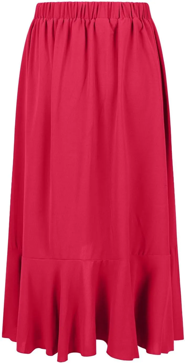 Oplxuo High Waist Wrap Skirt with Slit Flowy Skirts for Women Trendy Summer Ruffle High Low Maxi Skirt