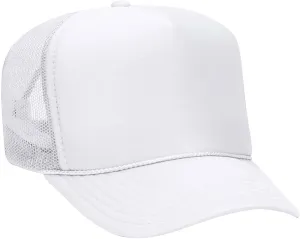 Otto Caps 5 Panel High Crown Mesh Back Trucker Hat Polyester Foam Front White