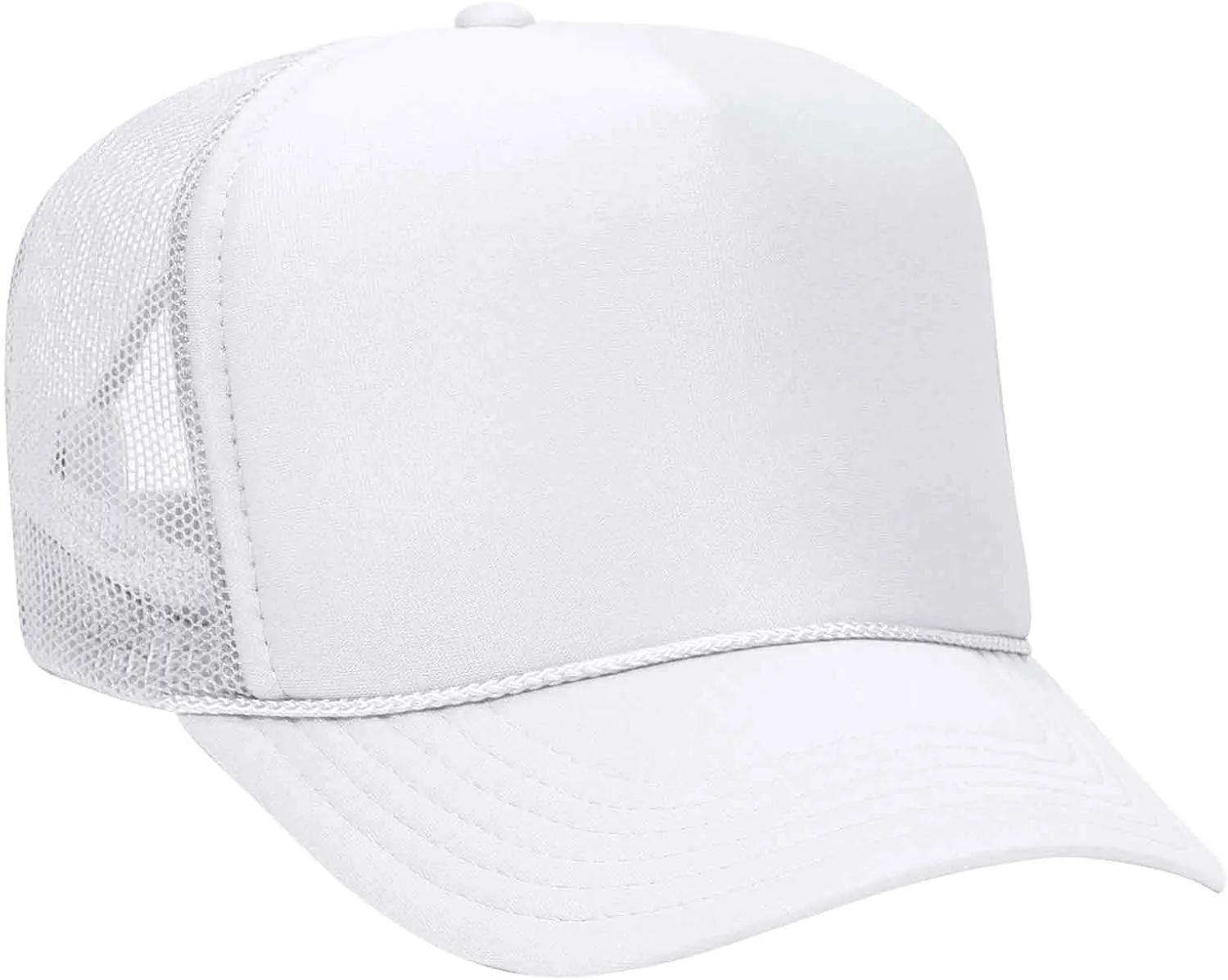 Otto Caps 5 Panel High Crown Mesh Back Trucker Hat Polyester Foam Front White