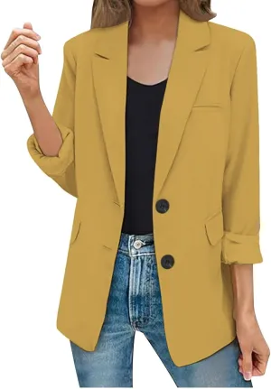 Oversized Blazers for Women 2025 Fashion Business Work Casual Suit Jacket Long Sleeve Open Front Buttons Lapel Coat