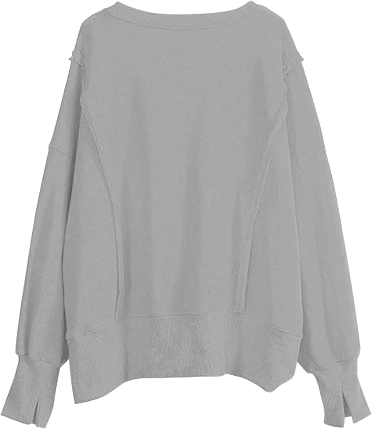 Oversized Hoodies for Women Loose Fit Solid Smocked Long Sleeve Round Neck Patchwork Tops Casual Pullover Sweatshirts