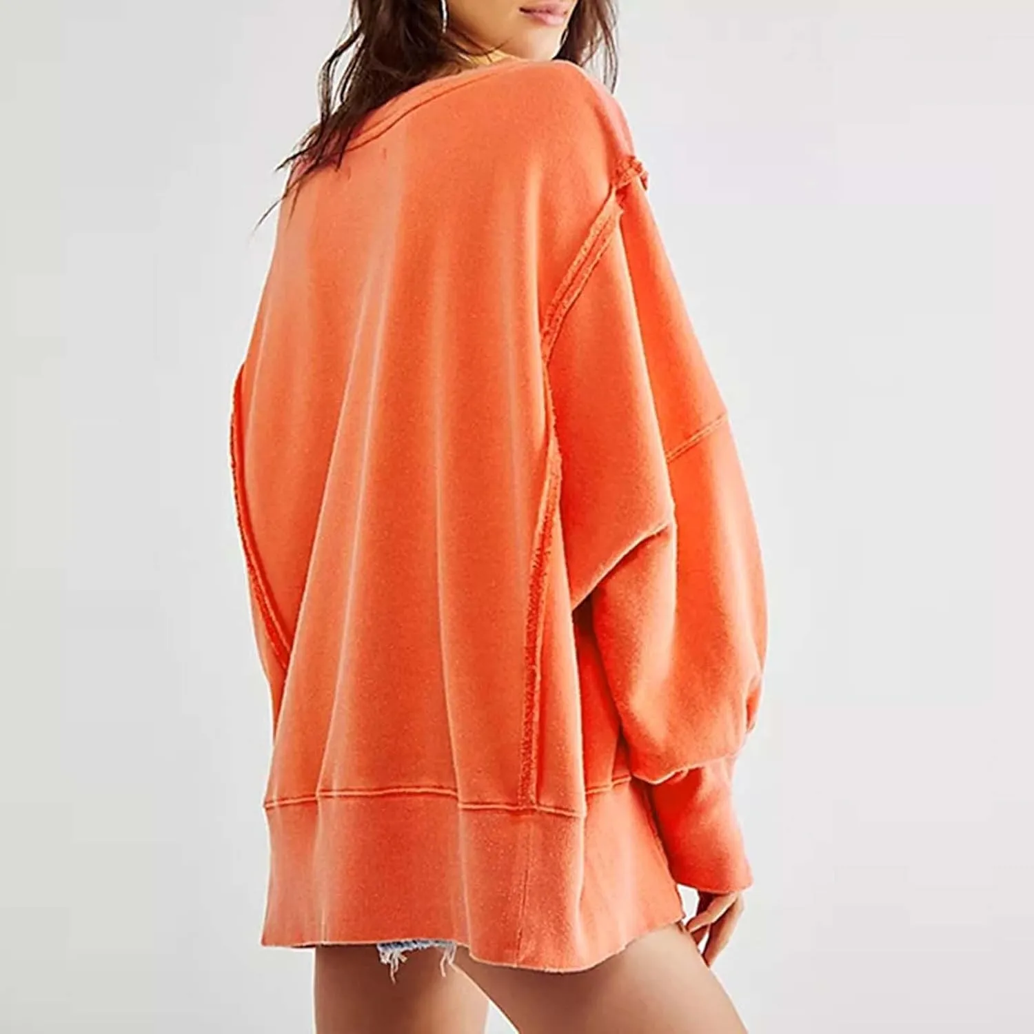 Oversized Sweatshirt for Women Side Slit Long Sleeve Pullover 2024 Fall Slouchy Fit Tops Y2K Preppy Solid Color Outfit