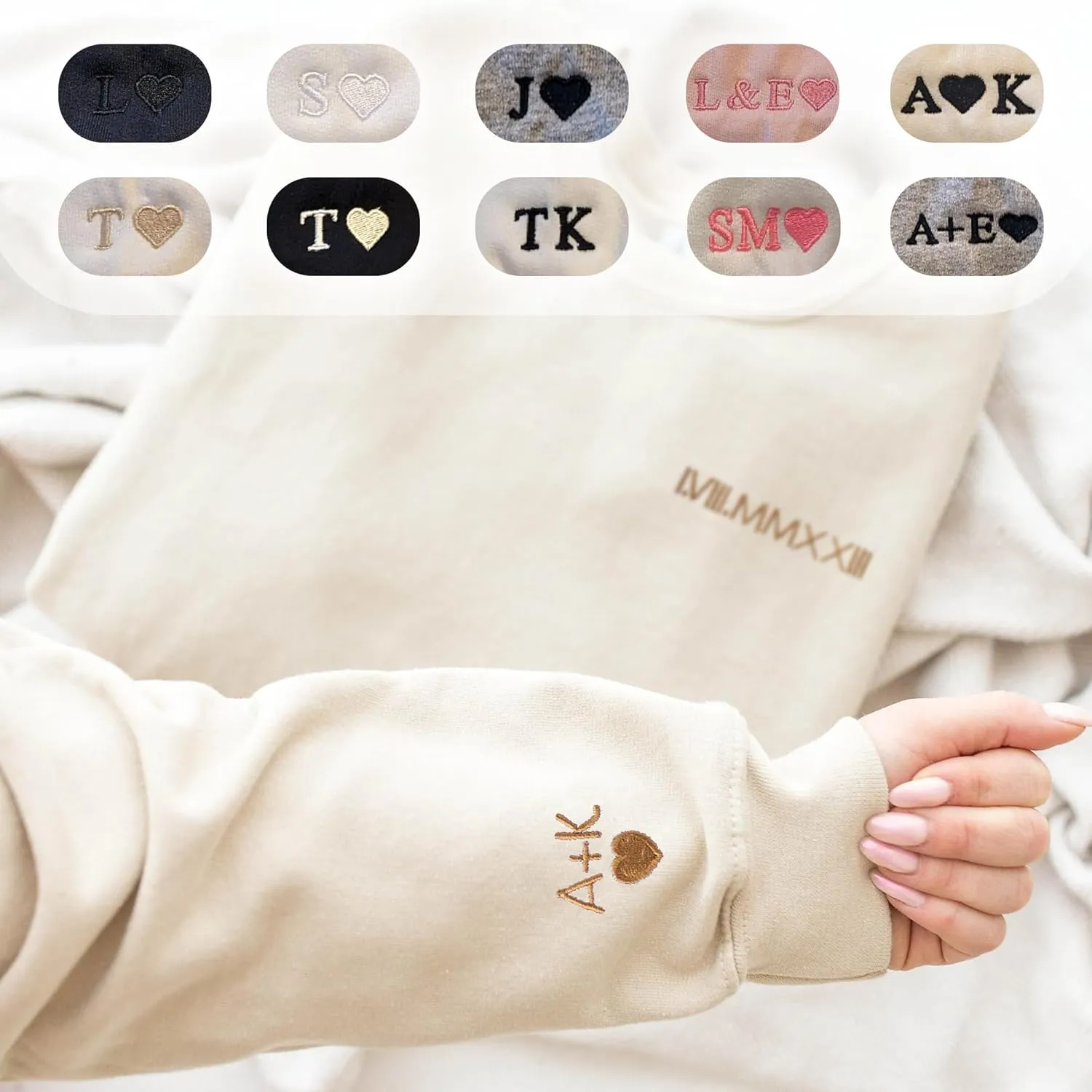 Pamaheart Custom Embroidered Roman Numeral Hoodie - Matching Hoodies, Couple Sweatshirts, Gifts for Her, Him, Valentines Day
