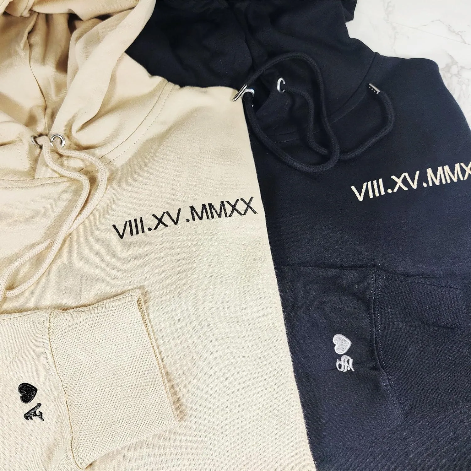 Pamaheart Custom Embroidered Roman Numeral Hoodie - Matching Hoodies, Couple Sweatshirts, Gifts for Her, Him, Valentines Day