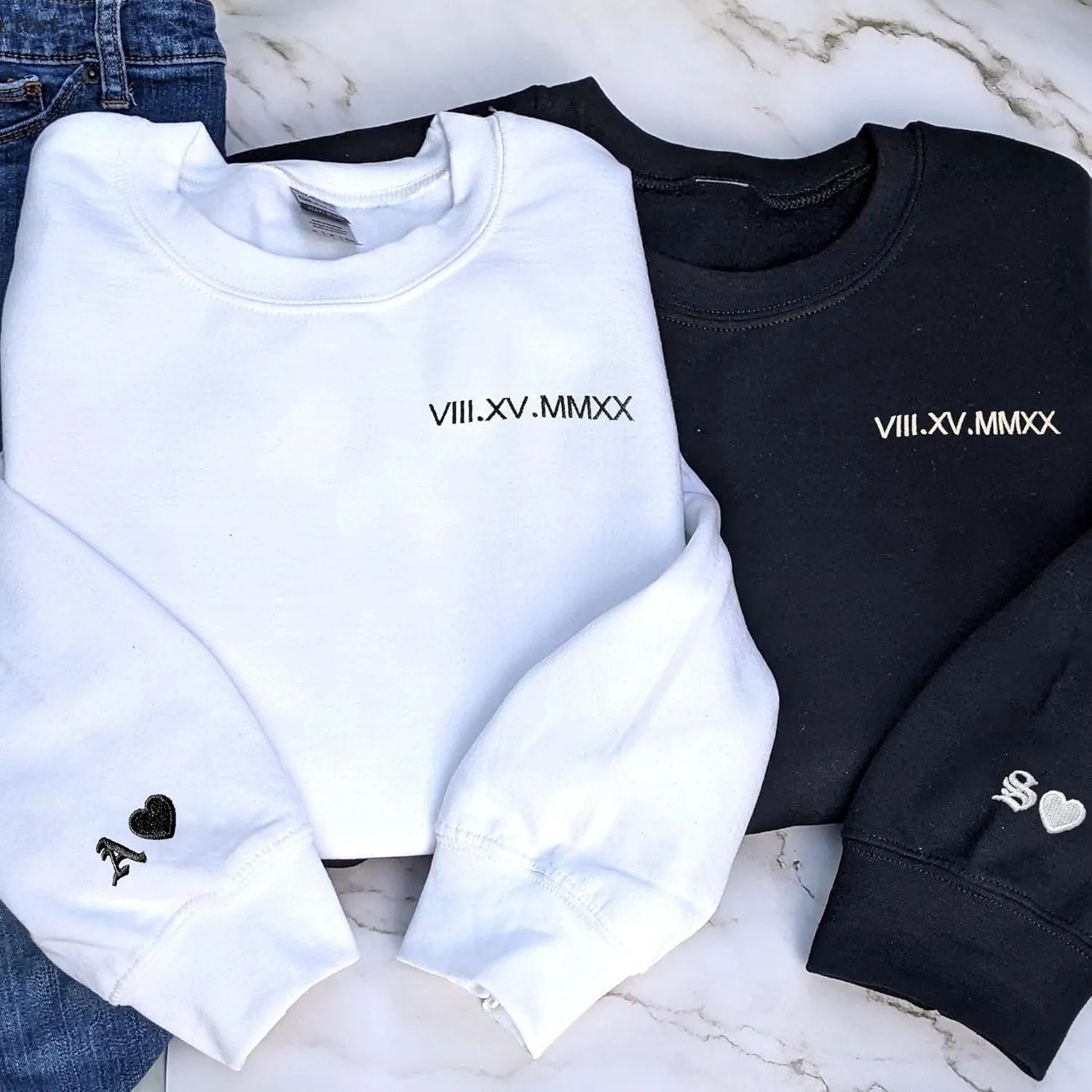 Pamaheart Custom Embroidered Roman Numeral Hoodie - Matching Hoodies, Couple Sweatshirts, Gifts for Her, Him, Valentines Day