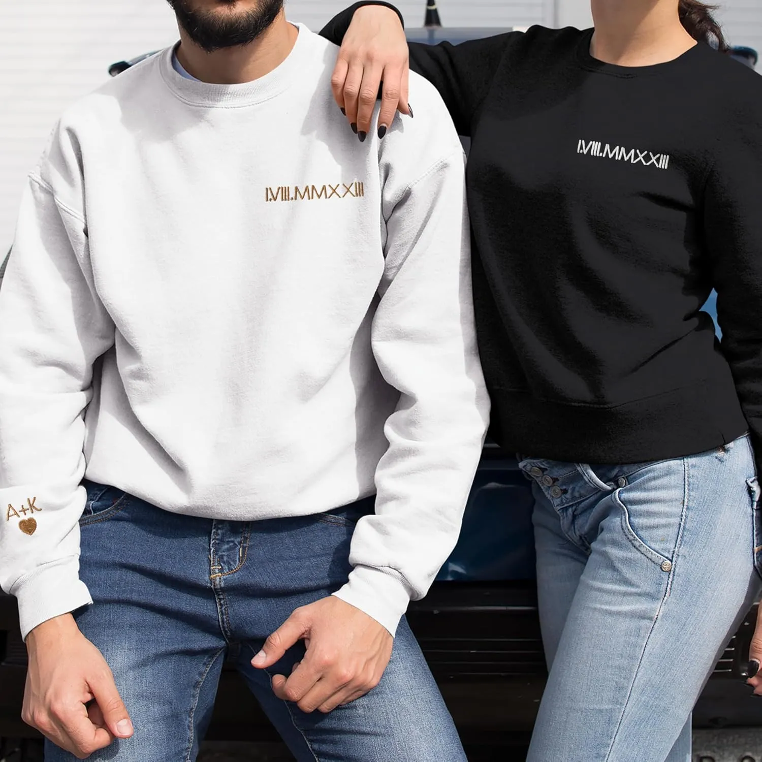 Pamaheart Custom Embroidered Roman Numeral Hoodie - Matching Hoodies, Couple Sweatshirts, Gifts for Her, Him, Valentines Day