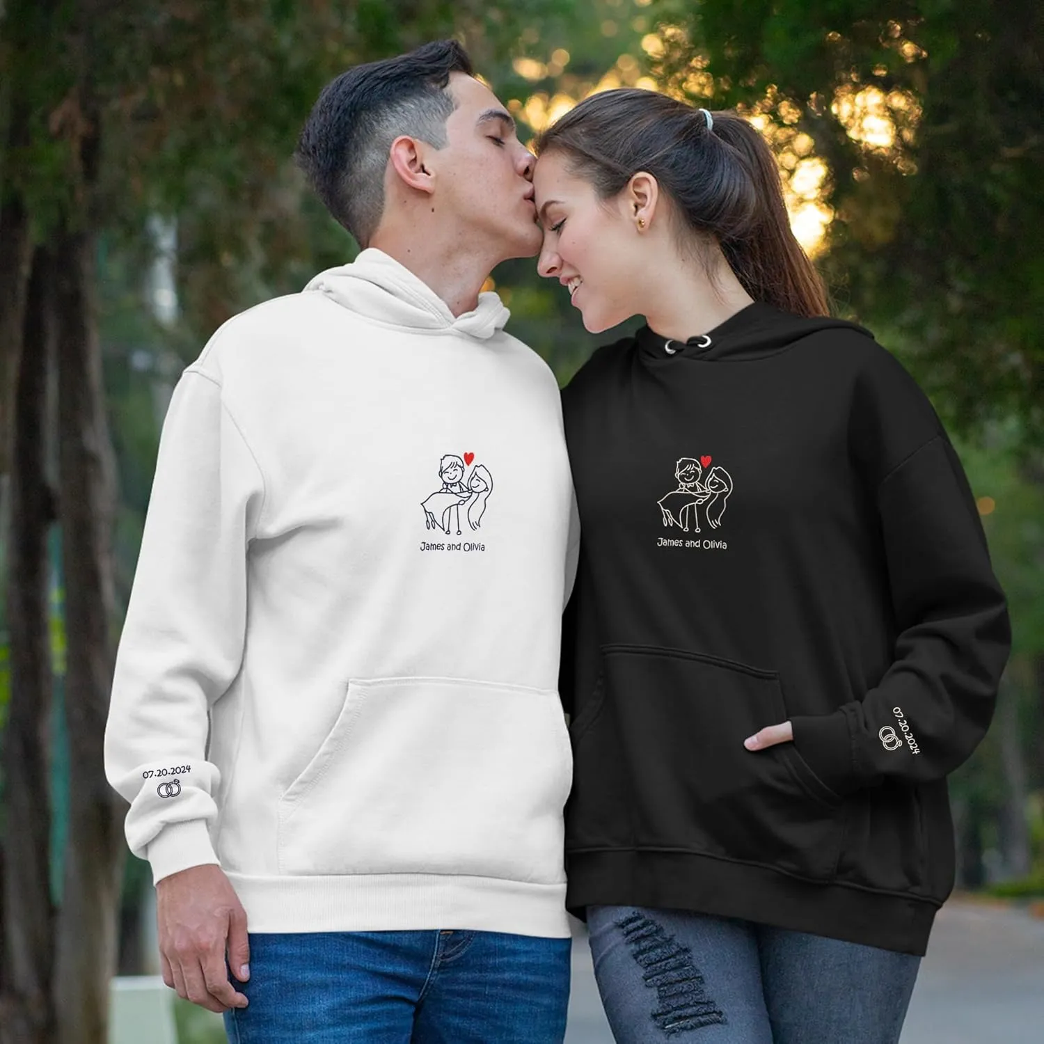 Personalized Embroidered Couple Hoodies - Couple Sweatshirts, Gifts for Boyfriend, Valentines Day, Chrismas