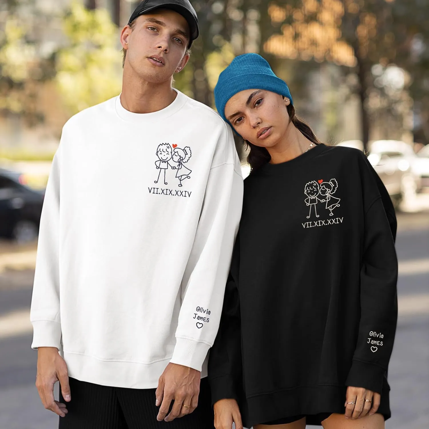 Personalized Embroidered Couple Hoodies - Couple Sweatshirts, Gifts for Boyfriend, Valentines Day, Chrismas