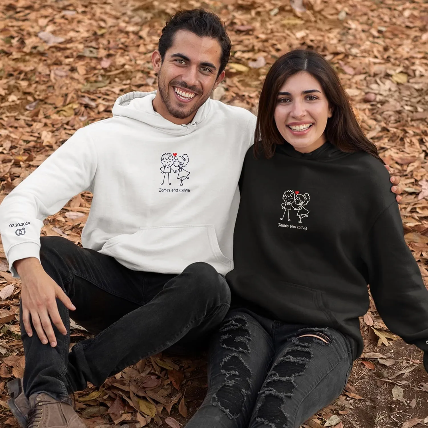 Personalized Embroidered Couple Hoodies - Couple Sweatshirts, Gifts for Boyfriend, Valentines Day, Chrismas