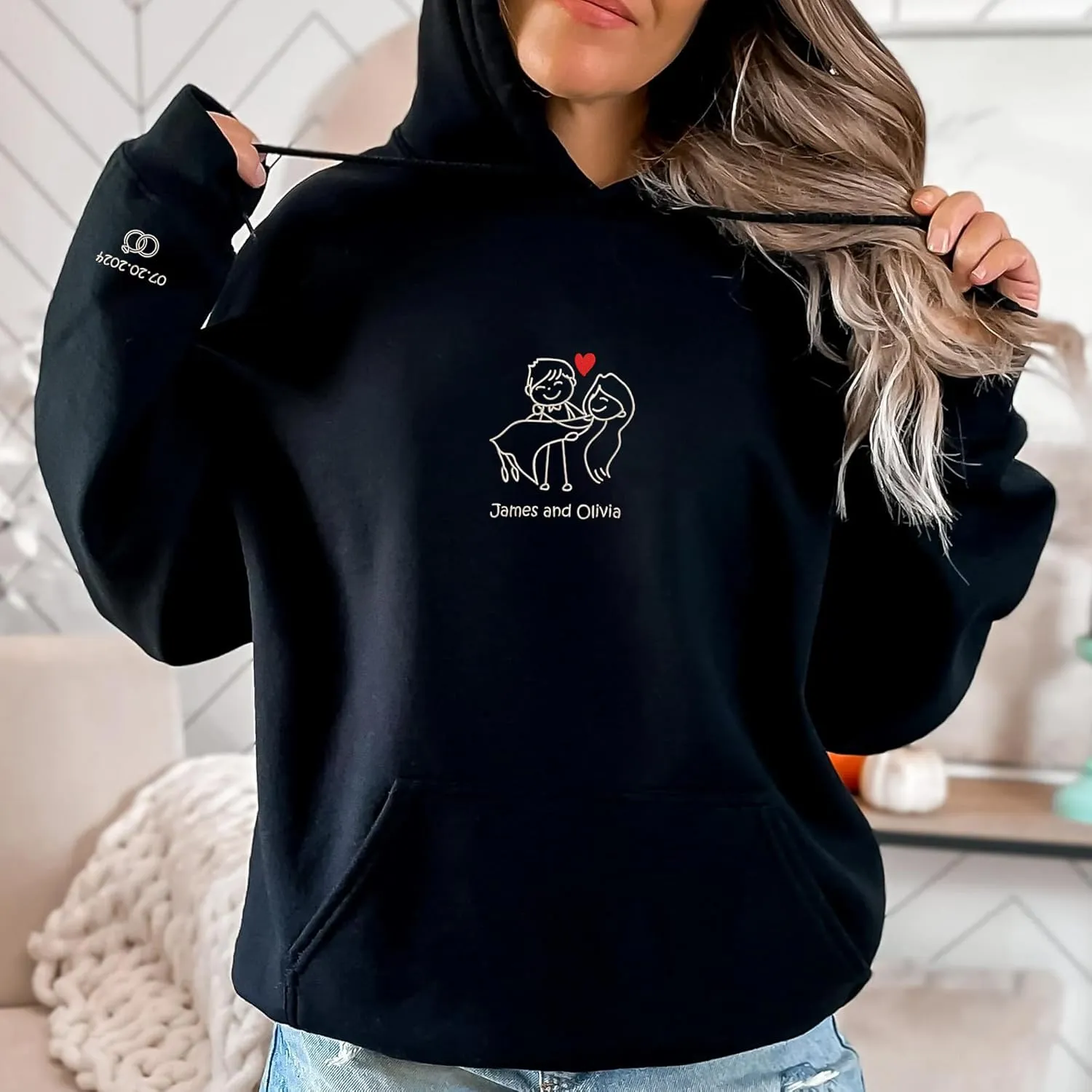 Personalized Embroidered Couple Hoodies - Couple Sweatshirts, Gifts for Boyfriend, Valentines Day, Chrismas