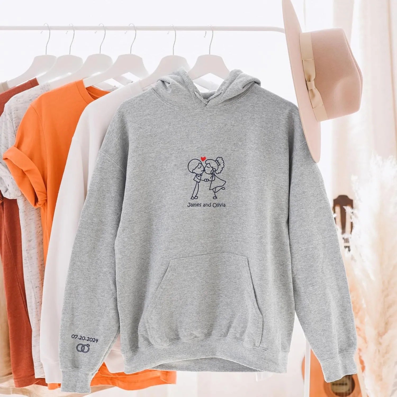 Personalized Embroidered Couple Hoodies - Couple Sweatshirts, Gifts for Boyfriend, Valentines Day, Chrismas