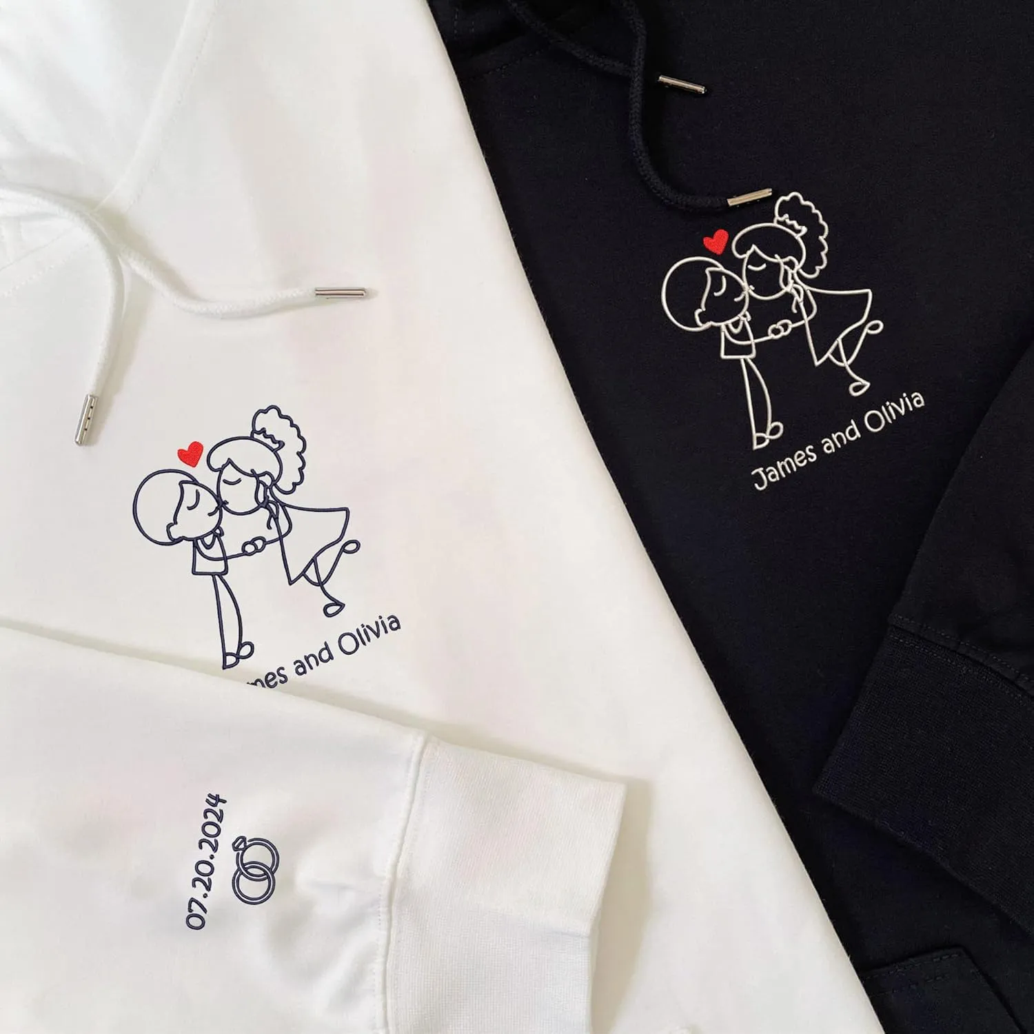 Personalized Embroidered Couple Hoodies - Couple Sweatshirts, Gifts for Boyfriend, Valentines Day, Chrismas