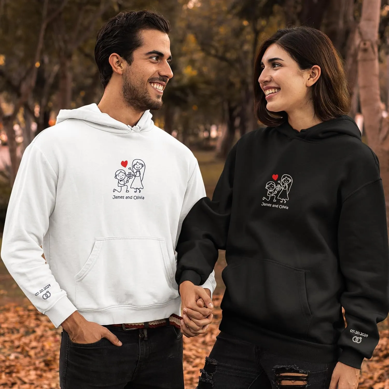 Personalized Embroidered Couple Hoodies - Couple Sweatshirts, Gifts for Boyfriend, Valentines Day, Chrismas