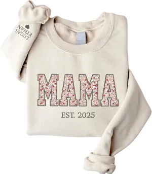 Personalized Embroidered Floral Mama Sweatshirt, Custom Mama Embroidered Hoodies, Personalized Mama Crewneck, New Mom To Be Gifts, Mama Gifts, Pregnancy Reveal