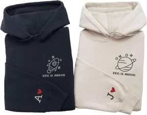 Personalized Embroidered Heart Hoodies For Couples, Matching Couple Sweaters Custom Anniversary Sweatshirts Spider Heart
