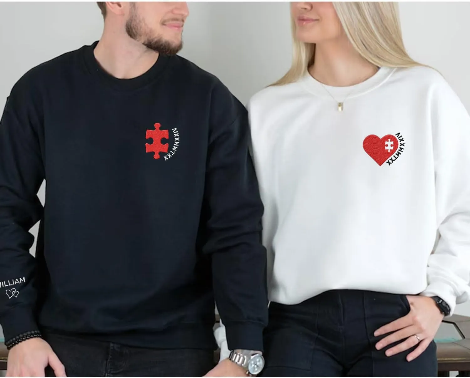 Personalized Embroidered Heart Hoodies For Couples, Matching Couple Sweaters Custom Anniversary Sweatshirts Spider Heart