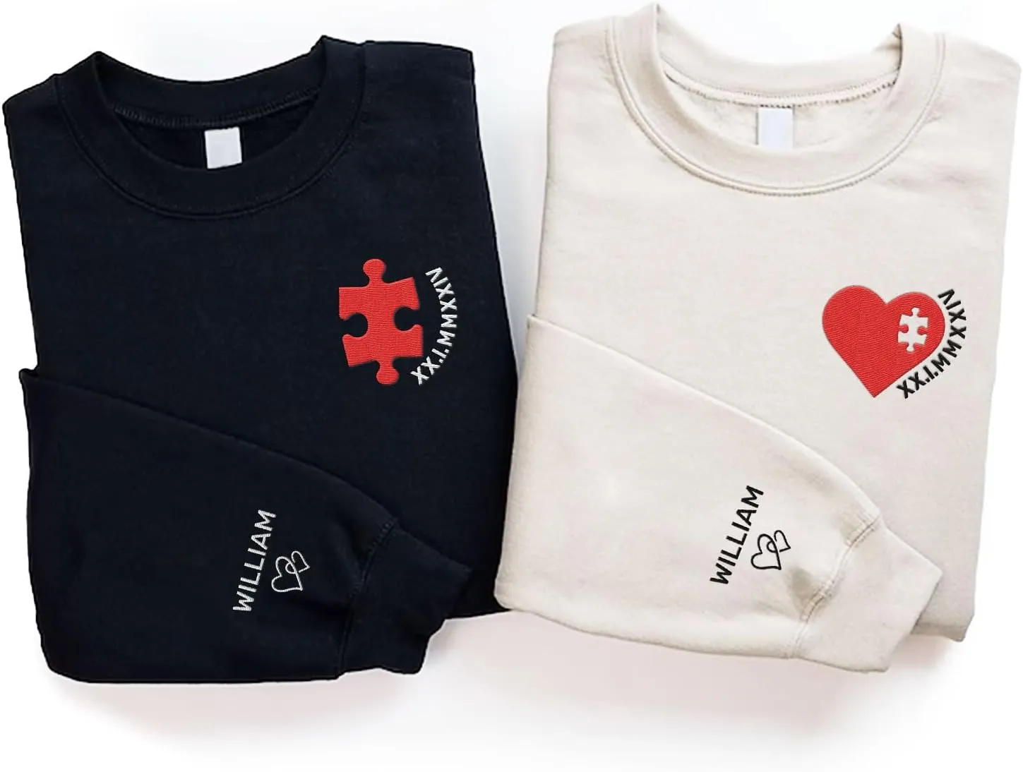 Personalized Embroidered Heart Hoodies For Couples, Matching Couple Sweaters Custom Anniversary Sweatshirts Spider Heart