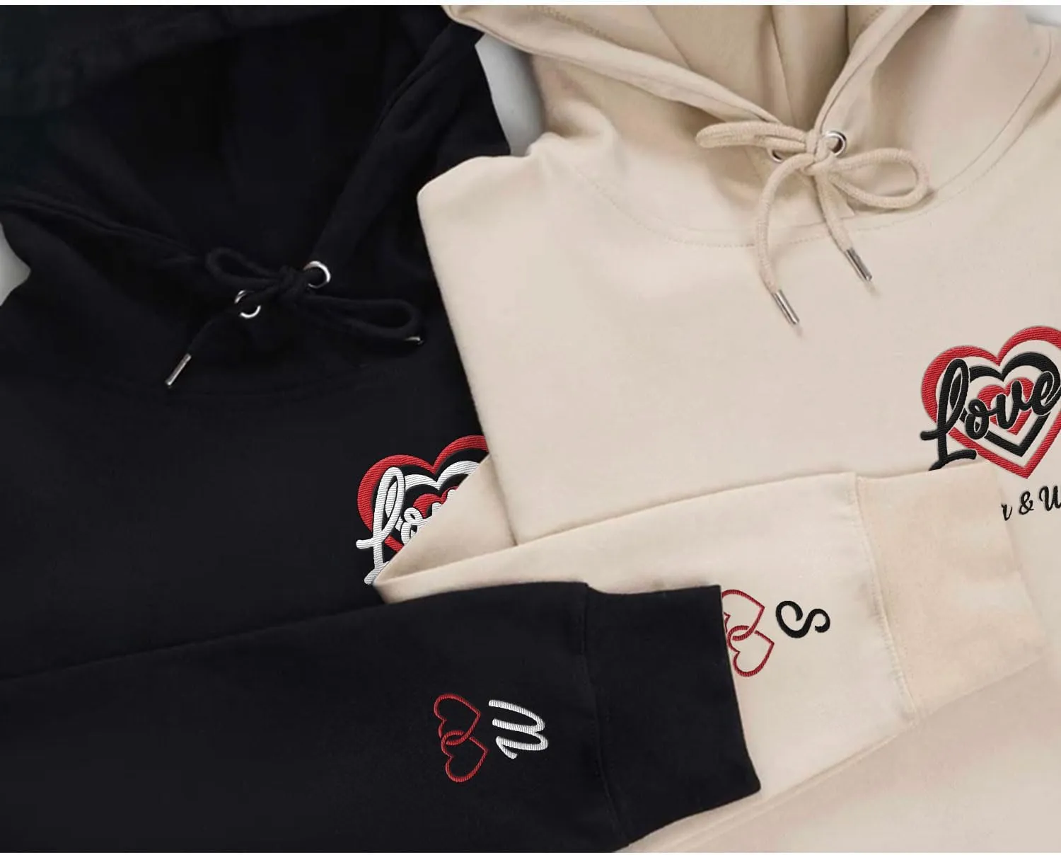Personalized Embroidered Heart Hoodies For Couples, Matching Couple Sweaters Custom Anniversary Sweatshirts Spider Heart