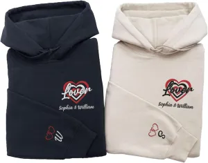 Personalized Embroidered Heart Hoodies For Couples, Matching Couple Sweaters Custom Anniversary Sweatshirts Spider Heart