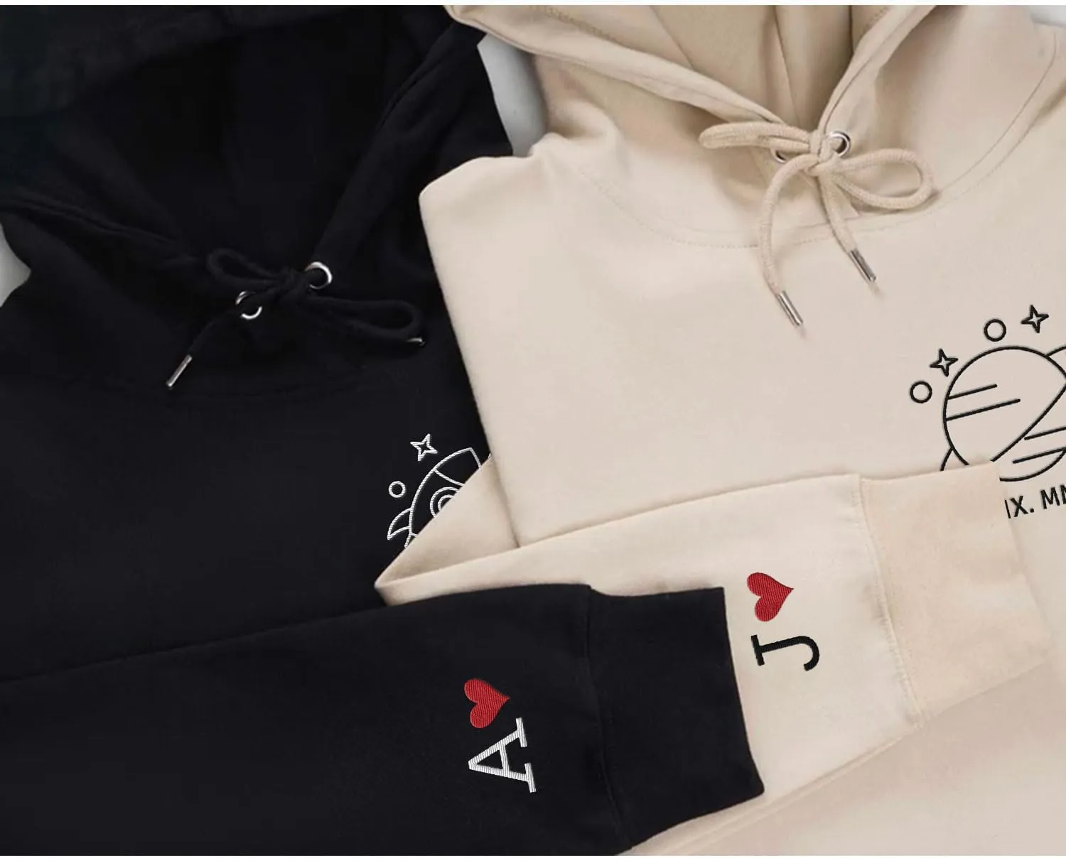Personalized Embroidered Heart Hoodies For Couples, Matching Couple Sweaters Custom Anniversary Sweatshirts Spider Heart