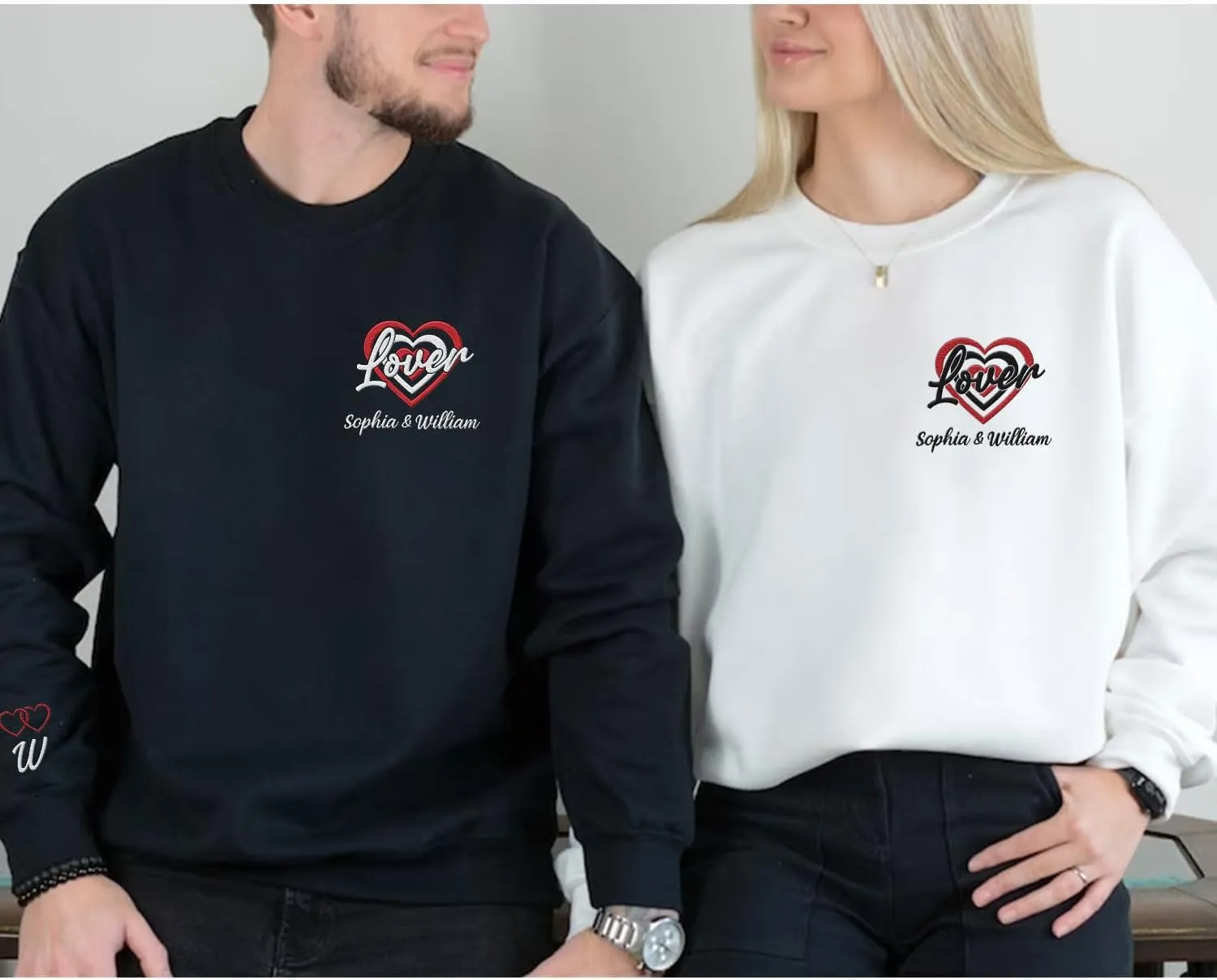Personalized Embroidered Heart Hoodies For Couples, Matching Couple Sweaters Custom Anniversary Sweatshirts Spider Heart