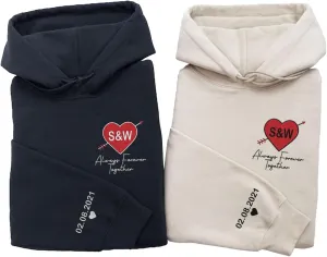 Personalized Embroidered Heart Hoodies For Couples, Matching Couple Sweaters Custom Anniversary Sweatshirts Spider Heart