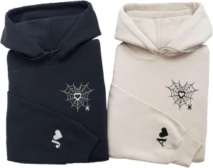 Personalized Embroidered Heart Hoodies For Couples, Matching Couple Sweaters Custom Anniversary Sweatshirts Spider Heart