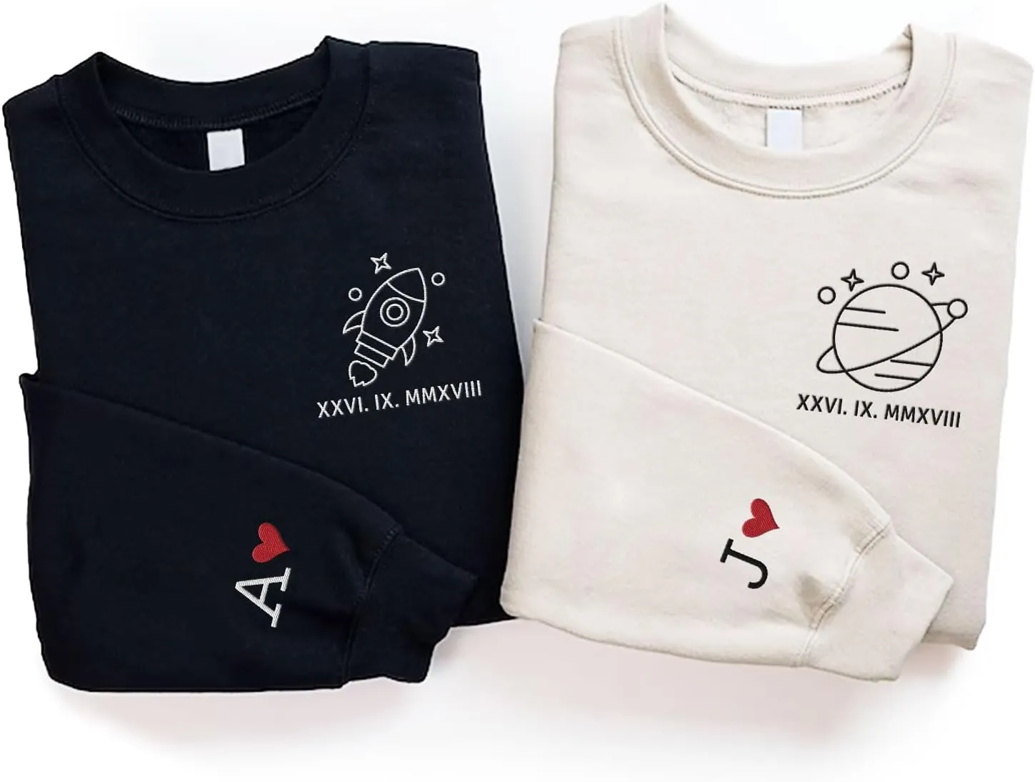 Personalized Embroidered Heart Hoodies For Couples, Matching Couple Sweaters Custom Anniversary Sweatshirts Spider Heart