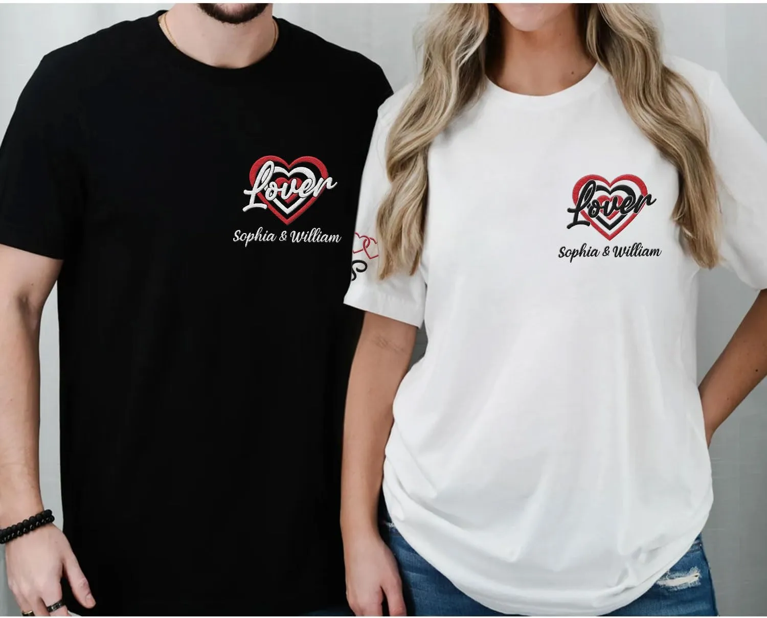 Personalized Embroidered Heart Hoodies For Couples, Matching Couple Sweaters Custom Anniversary Sweatshirts Spider Heart