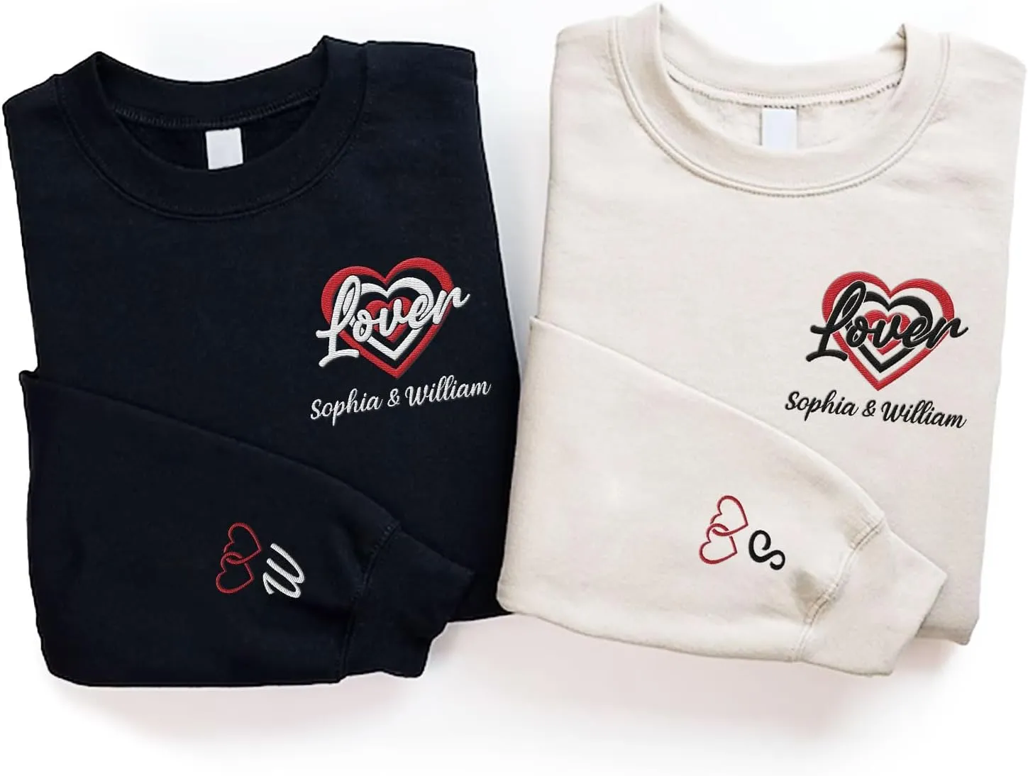 Personalized Embroidered Heart Hoodies For Couples, Matching Couple Sweaters Custom Anniversary Sweatshirts Spider Heart