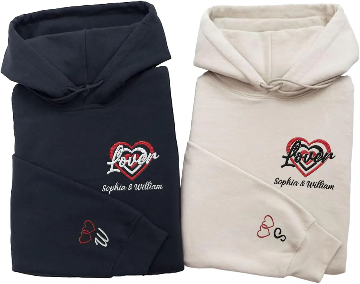 Personalized Embroidered Heart Hoodies For Couples, Matching Couple Sweaters Custom Anniversary Sweatshirts Spider Heart
