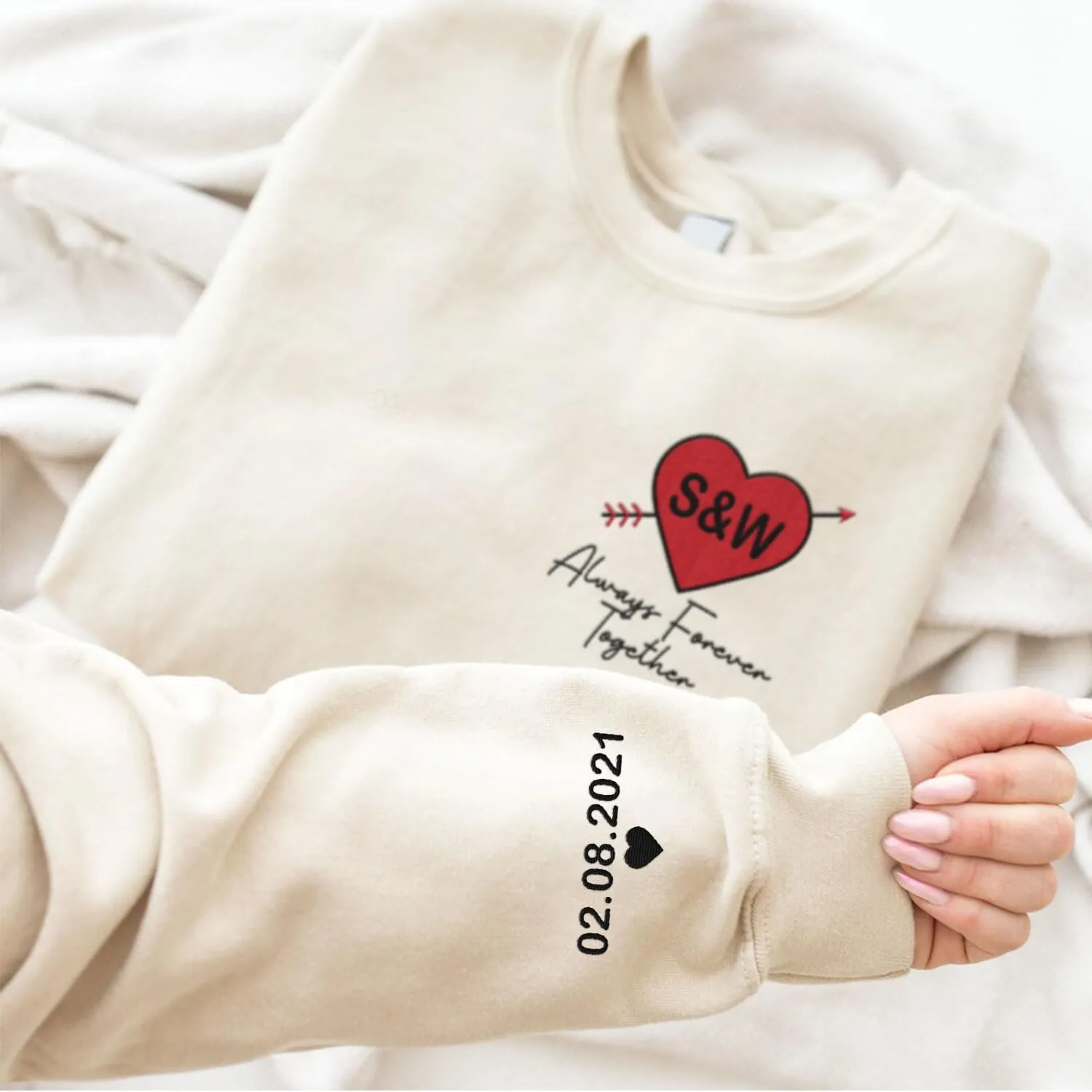 Personalized Embroidered Heart Hoodies For Couples, Matching Couple Sweaters Custom Anniversary Sweatshirts Spider Heart