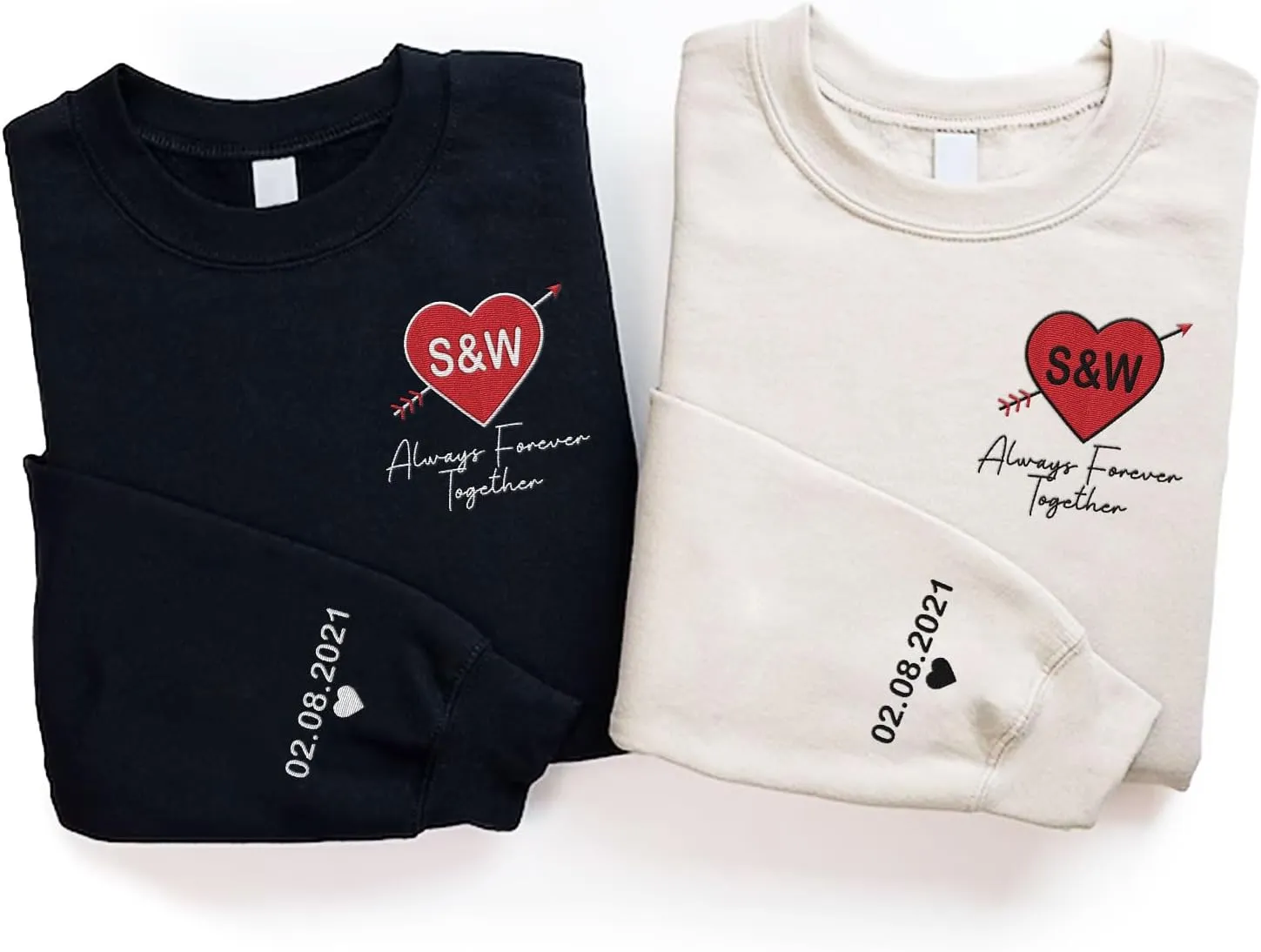 Personalized Embroidered Heart Hoodies For Couples, Matching Couple Sweaters Custom Anniversary Sweatshirts Spider Heart