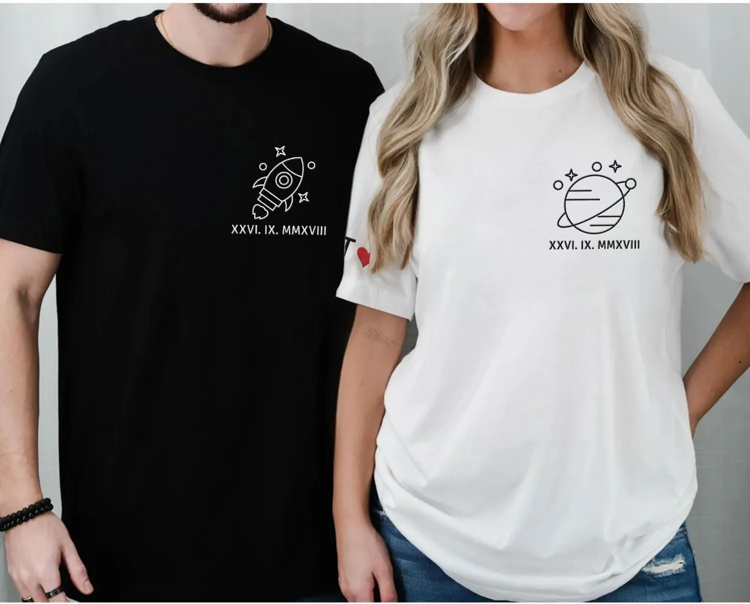 Personalized Embroidered Heart Hoodies For Couples, Matching Couple Sweaters Custom Anniversary Sweatshirts Spider Heart