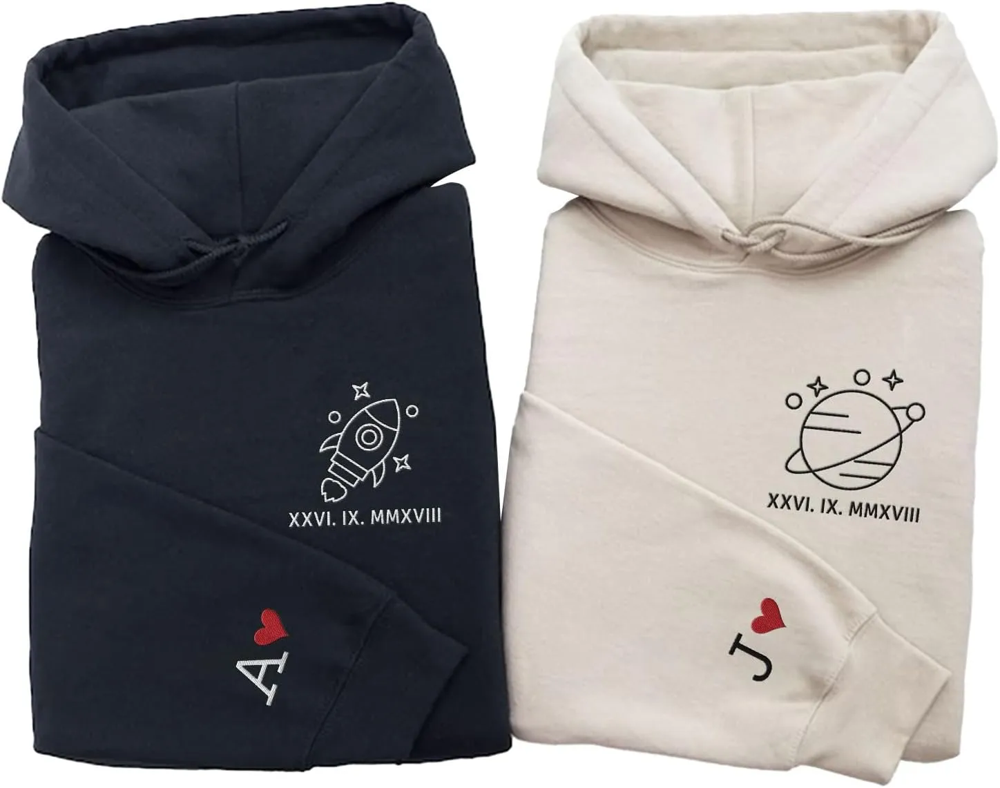 Personalized Embroidered Heart Hoodies For Couples, Matching Couple Sweaters Custom Anniversary Sweatshirts Spider Heart