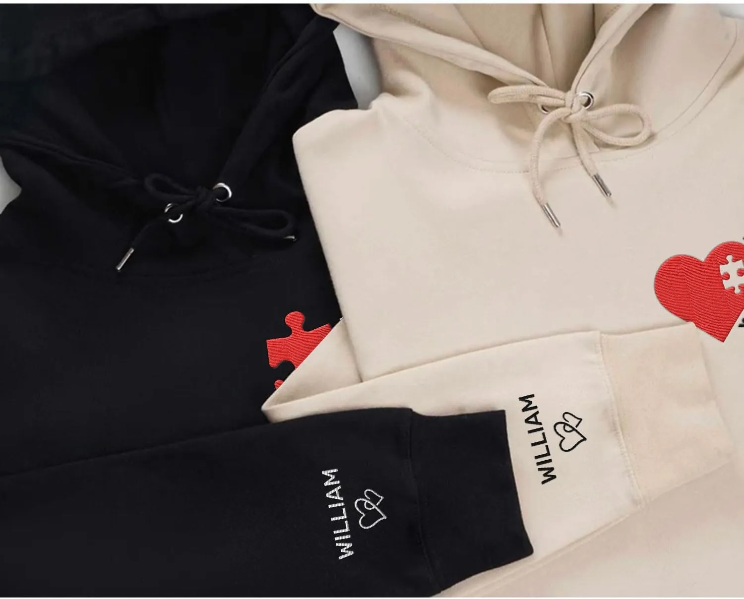 Personalized Embroidered Heart Hoodies For Couples, Matching Couple Sweaters Custom Anniversary Sweatshirts Spider Heart