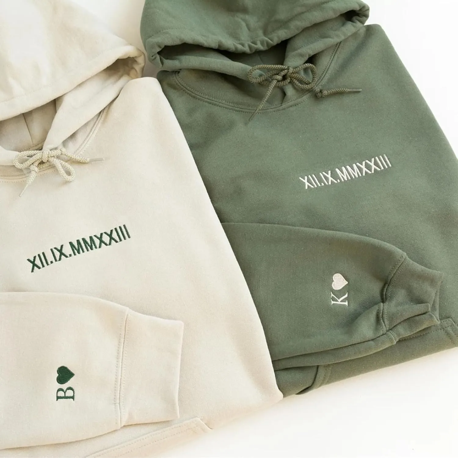 Personalized Embroidered Roman Numeral Hoodie, Custom Sleeve Initial Couple Shirt, Matching Hoodies for Couples