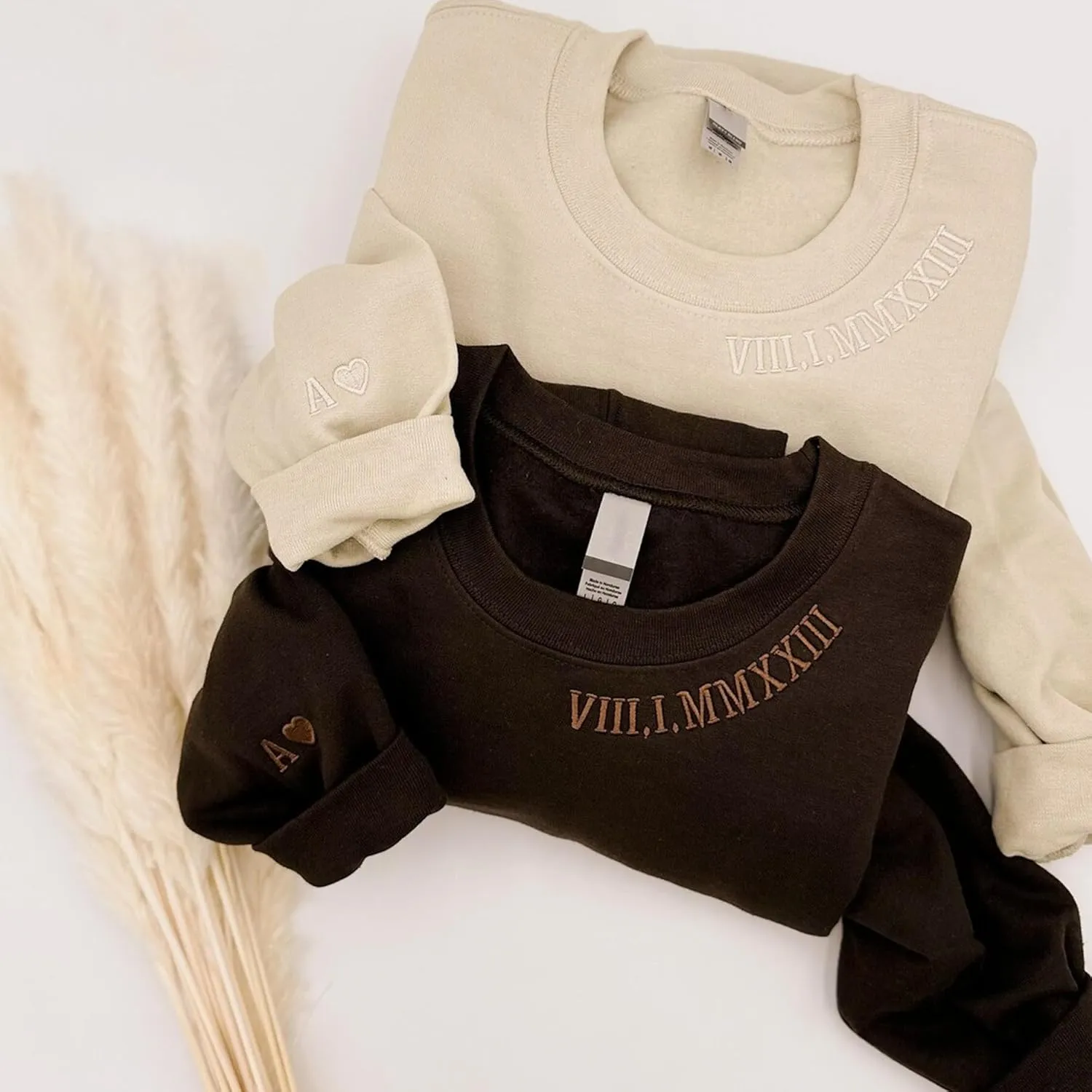 Personalized Embroidered Roman Numeral Hoodie, Custom Sleeve Initial Couple Shirt, Matching Hoodies for Couples