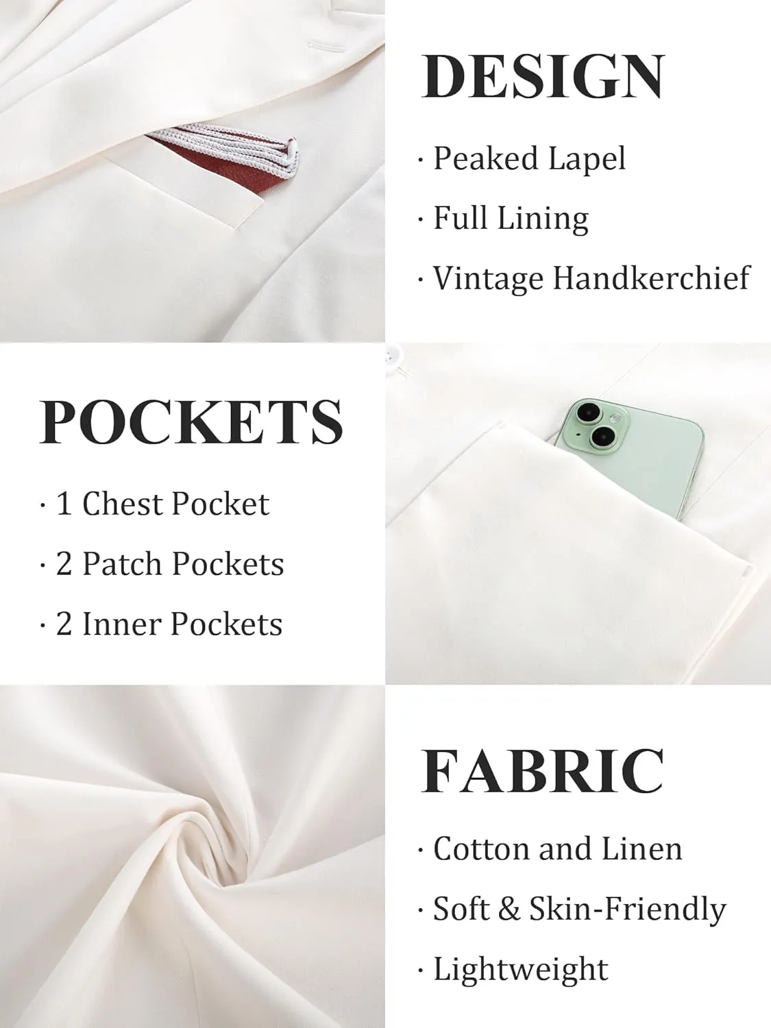 PJ PAUL JONES Mens Blazer Cotton Linen Suit Jacket Lightweight Casual Blazer Jackets with Pockets