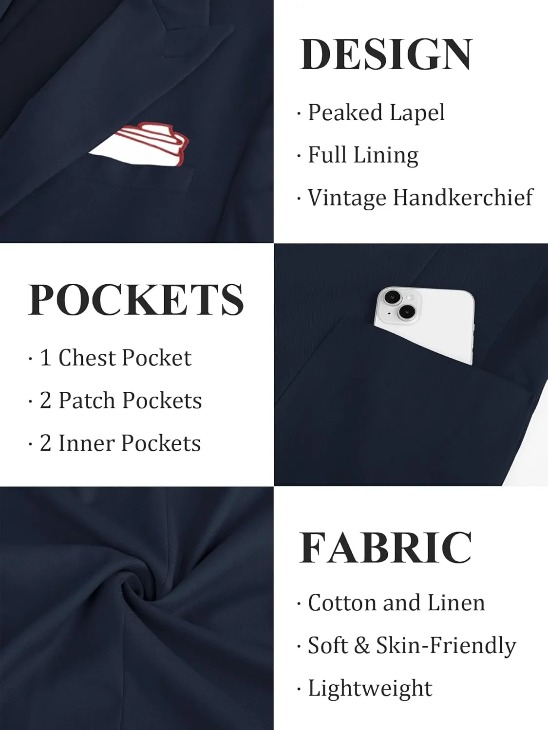 PJ PAUL JONES Mens Blazer Cotton Linen Suit Jacket Lightweight Casual Blazer Jackets with Pockets