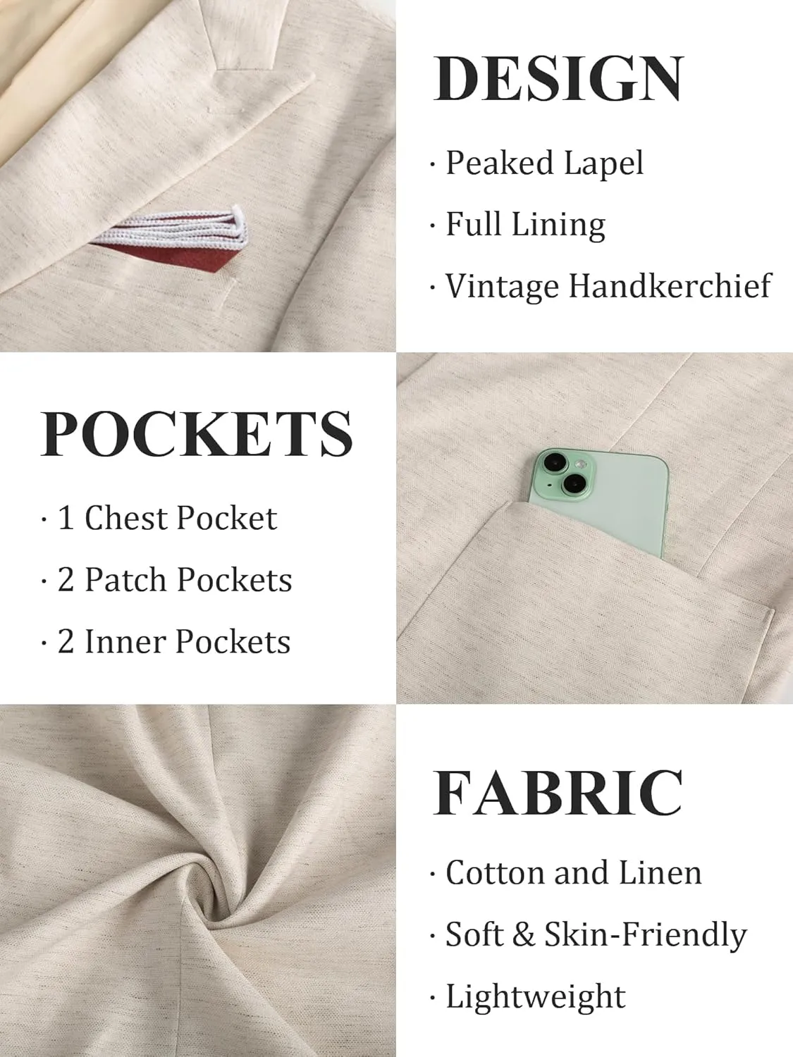 PJ PAUL JONES Mens Blazer Cotton Linen Suit Jacket Lightweight Casual Blazer Jackets with Pockets