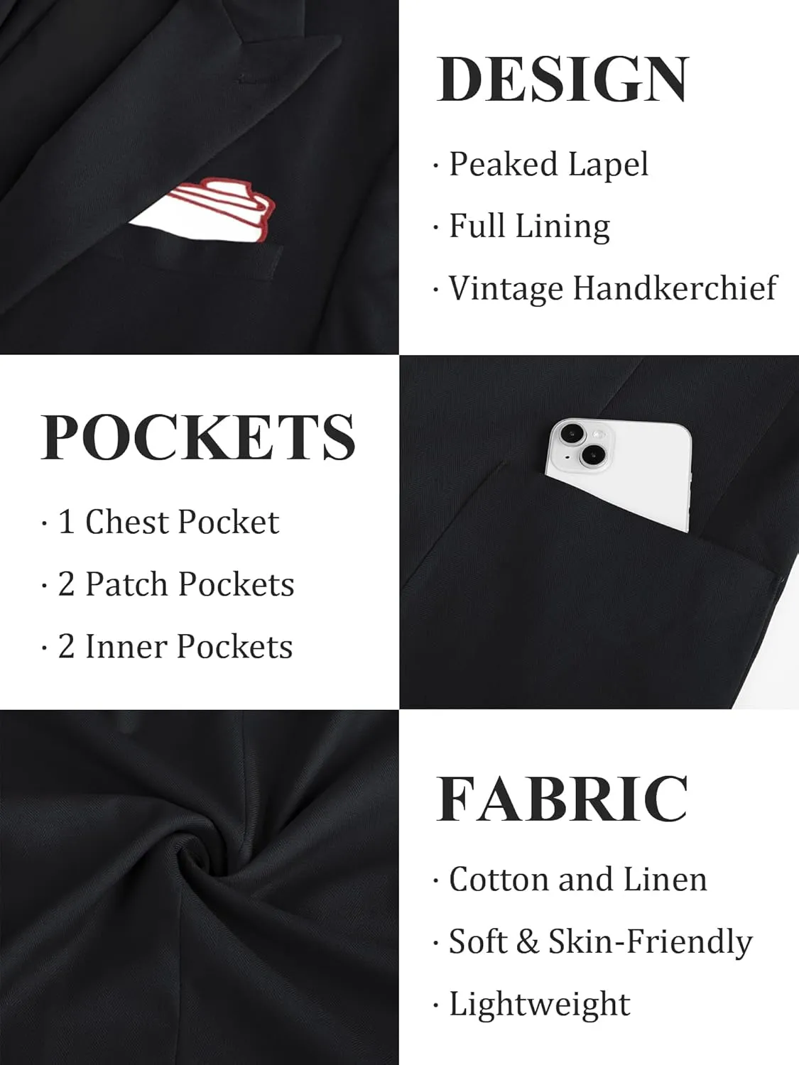PJ PAUL JONES Mens Blazer Cotton Linen Suit Jacket Lightweight Casual Blazer Jackets with Pockets