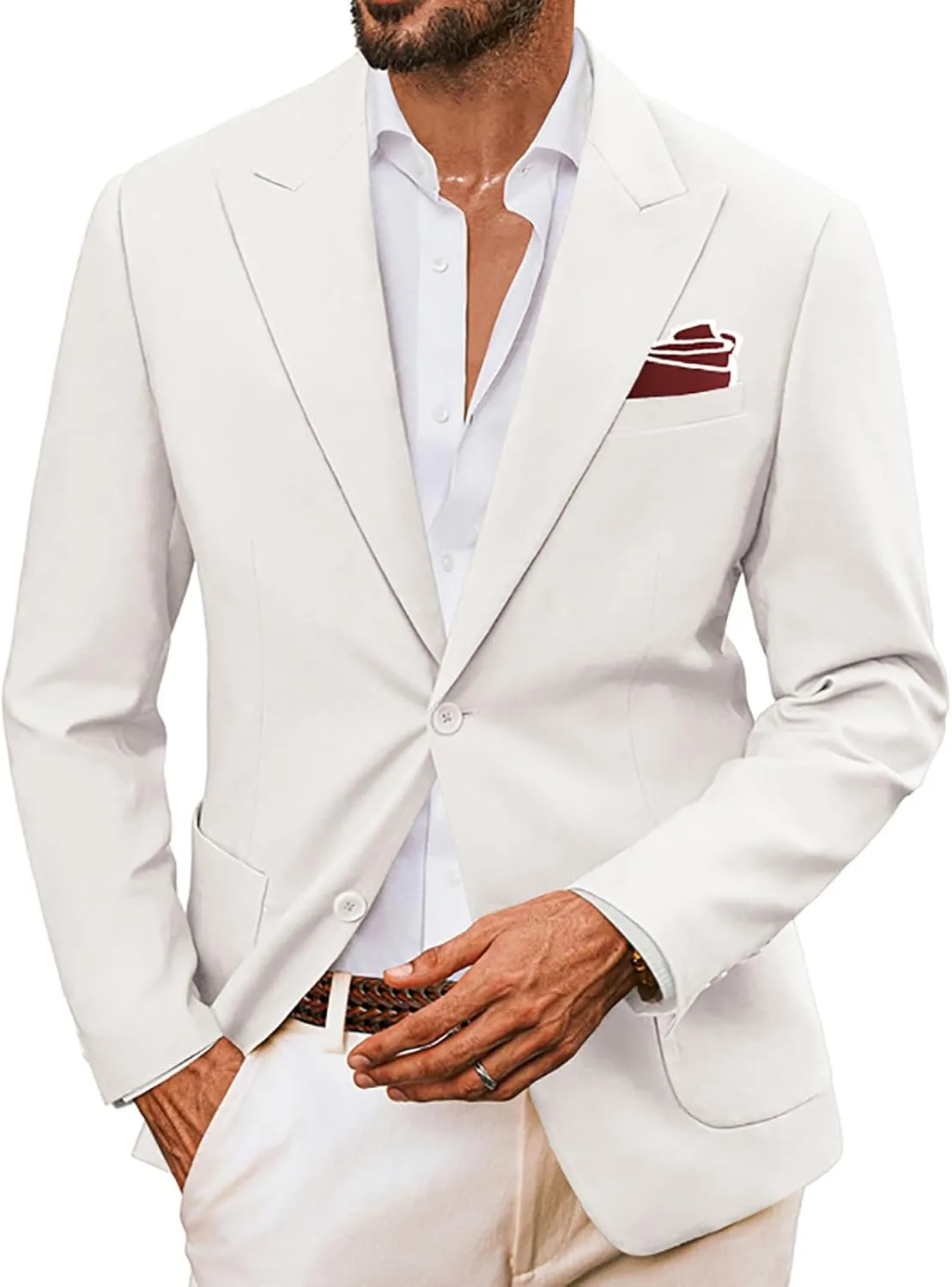 PJ PAUL JONES Mens Blazer Cotton Linen Suit Jacket Lightweight Casual Blazer Jackets with Pockets