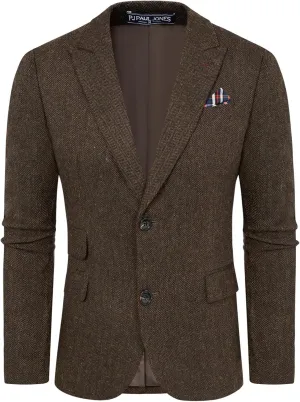 PJ PAUL JONES Men's Vintage Herringbone Tweed Blazers British Wool Blend Sport Coat Jacket