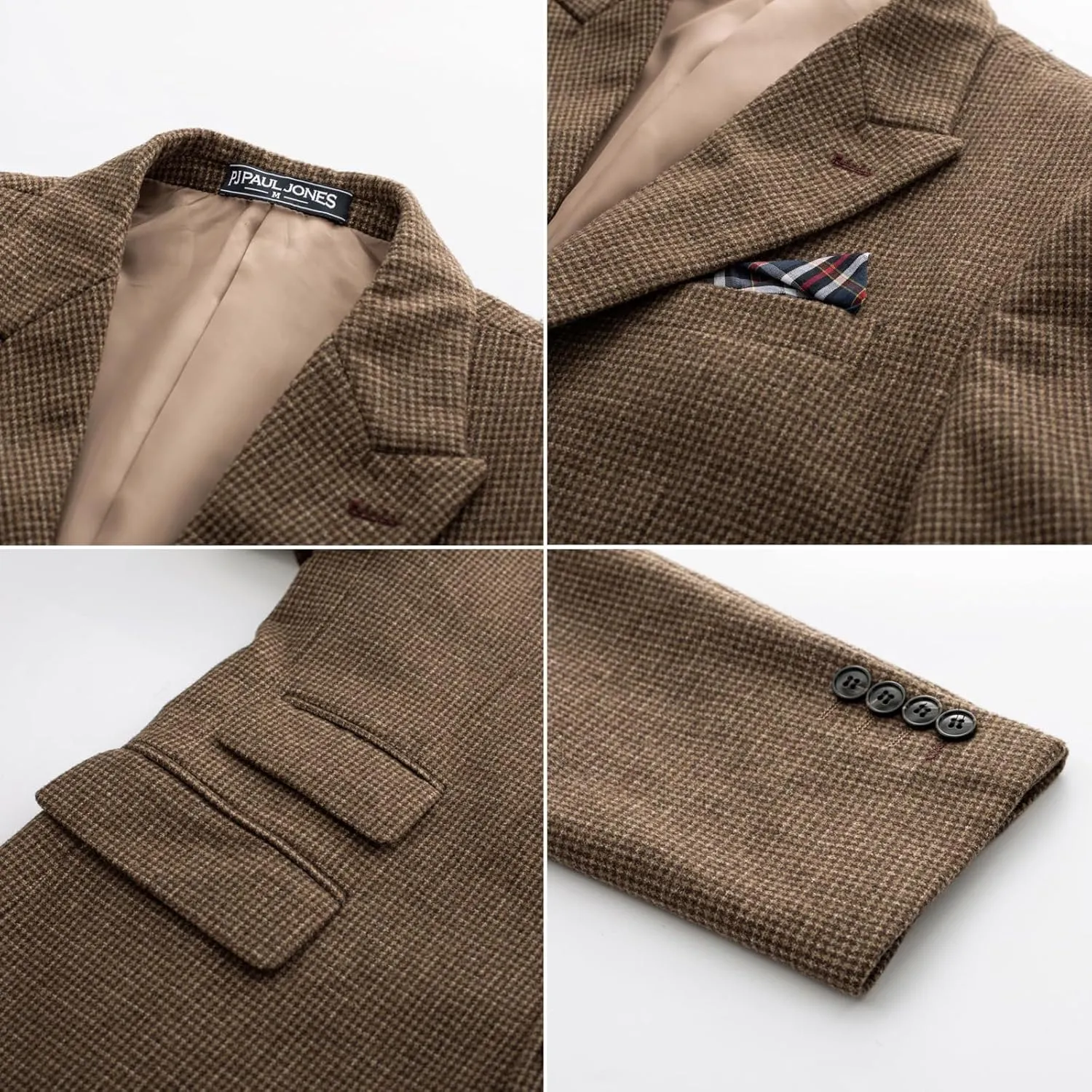 PJ PAUL JONES Men's Vintage Herringbone Tweed Blazers British Wool Blend Sport Coat Jacket
