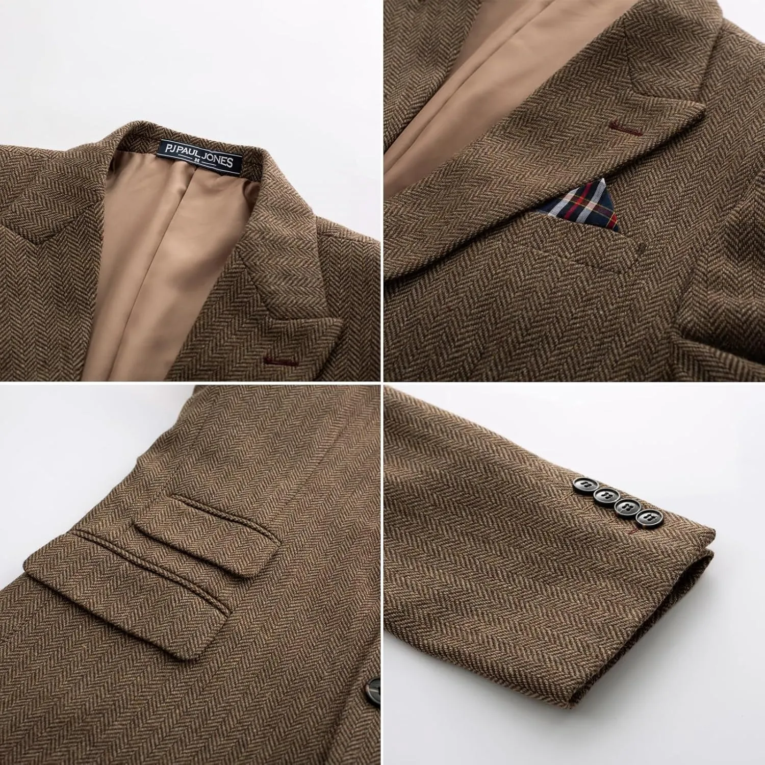 PJ PAUL JONES Men's Vintage Herringbone Tweed Blazers British Wool Blend Sport Coat Jacket