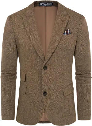 PJ PAUL JONES Men's Vintage Herringbone Tweed Blazers British Wool Blend Sport Coat Jacket
