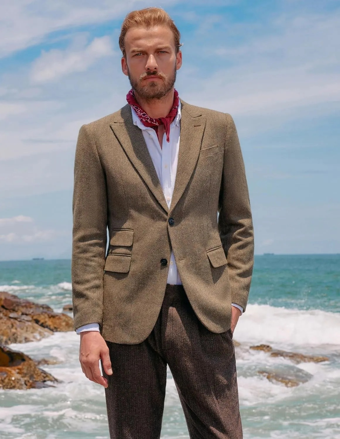 PJ PAUL JONES Men's Vintage Herringbone Tweed Blazers British Wool Blend Sport Coat Jacket
